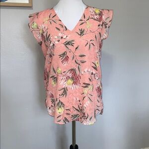 LOFT floral ruffle sleeve blouse